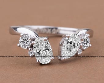 Fede nuziale aperta con moissanite taglio ovale, a pera e rotondo in argento sterling 925. Elegante anello di fidanzamento minimalista, regalo di proposta per donna.