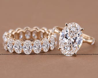 Oval Cut Moissanite Engagement Ring Set in 14K Yellow Gold with Wedding Band Unique Bridal Ring Set Elegant Anniversary Gift for Her
