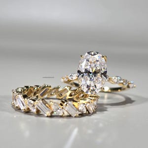 4.2CT Oval Diamond Two Wedding Ring Set, Ring With Wedding Band, Solitaire Oval Simulated Ring Set, Classic Bridal Ring Set, Gift For Her