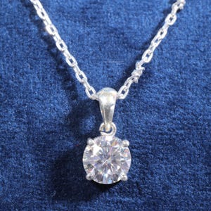 Certified 1 Carat Round Brilliant VVS Moissanite Diamond Solitaire Necklace Sterling Silver, Solitaire Diamond Necklace, Moissanite Pendant