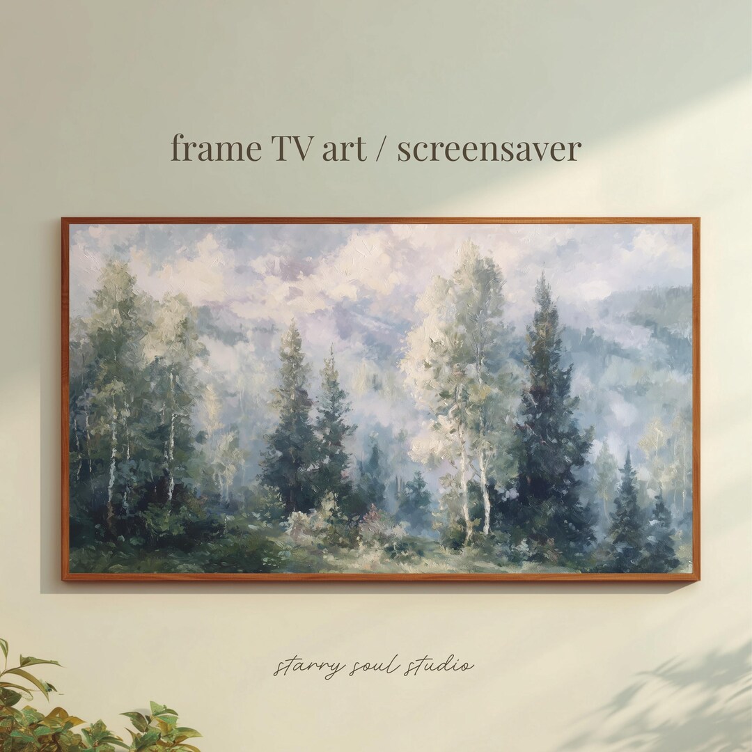 Foggy Forest Frame TV Art, Vintage Oil Painting Desktop Wallpaper | 4K ...