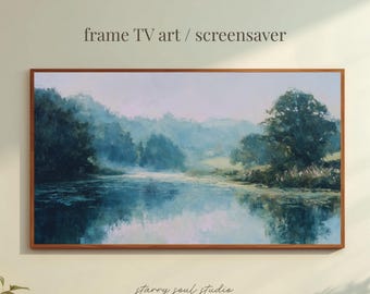 Serene Lake Frame TV Art, Vintage Oil Painting Desktop Wallpaper | 4K Digital Download TV25116