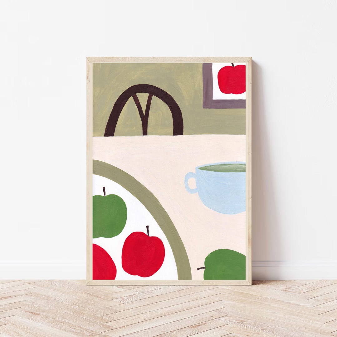Apple Still Life Acrylic Poster: Painted Red Green Apples A4 Wall Art ...