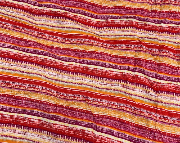 Crinkled Abstract Red Yellow Stripe Rayon Fabric, Cotton Silk Fabric ...