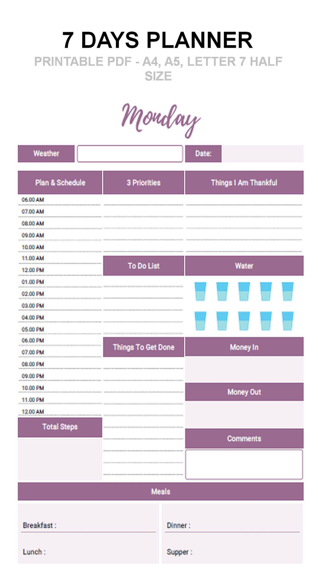 Minimalist Weekly Planner Printable, Undated Organizer PDF, A4 A5 ...