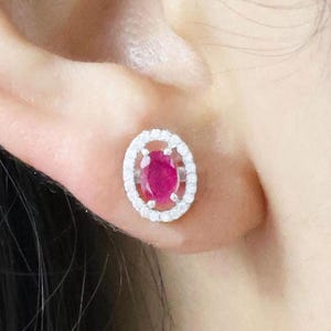 Natural Red Ruby Stud earrings, Minimalist earrings, Gemstone earrings, Handcrafted earrings, AAA Ruby earrings, Oval shape Ruby jewelry