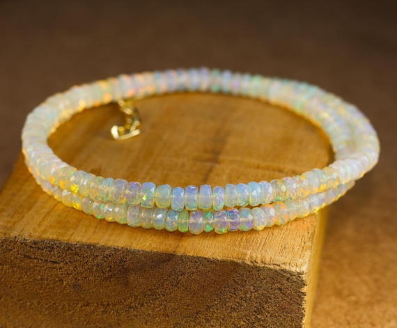 Faceted Ethiopian Opal Beaded Necklace: Sterling Silver, Gold Filled.