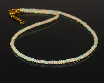 Ethiopian Opal Beaded Necklace: AAA Grade, Sterling Silver