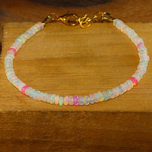 Natural fire Rondell opal beaded bracelet for women, Vintage fire opal jewelry, AAA Ethiopian opal beaded bracelet, Top quality Rare opal