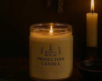 Protection Candle (4oz) with Spell Card - Purpose: Energetic Cleansing • Banishing • Warding • Spiritual Protection