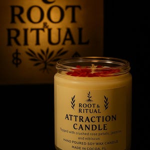 Attraction Candle (4oz) with Spell Card: Magnetism • Romance • Abundance • Beauty • Desire