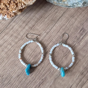 Handmade Vintage Turquoise, Sterling Silver, and Heishi Earrings