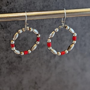 Handmade Vintage Sterling Silver and Red Heishi Earrings
