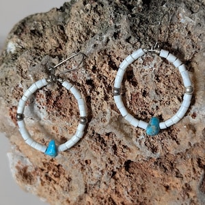 Handmade Vintage Turquoise, Sterling Silver, and Heishi Earrings
