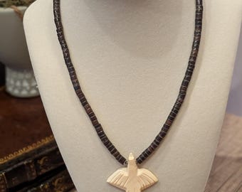 Tigers Eye Heishi, Bronze Spacers, and Carved Eagle Necklace