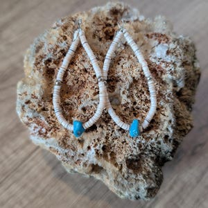Handmade Vintage Turquoise, Heishi, and Sterling Silver Teardrop Earrings
