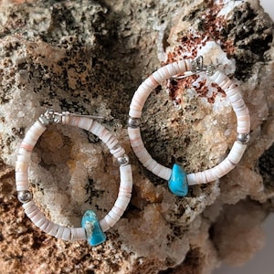 Handmade Vintage Turquoise, Sterling Silver, and Heishi Earrings