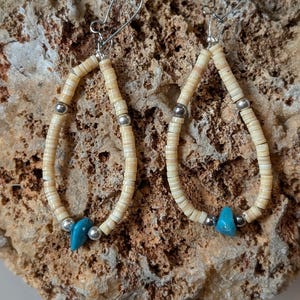 Handmade Vintage Turquoise, Heishi, and Sterling Silver Teardrop Earrings