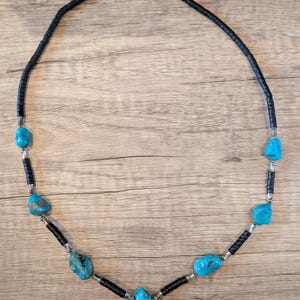 Turquoise, Heishi, and Sterling Silver Vintage Handmade Necklace