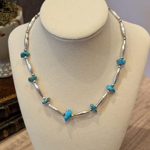 Vintage Handmade Sterling Silver and Turquoise Nugget Necklace