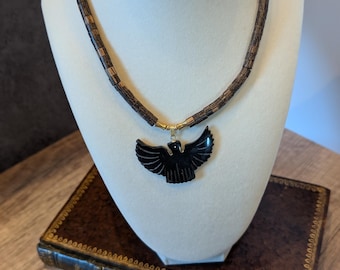 Brown Heishi and Carved Eagle Necklace