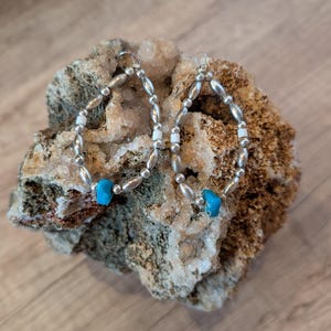 Handmade Vintage Turquoise, Heishi, and Sterling Silver Teardrop Earrings
