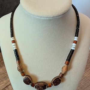 Heishi and wooden bead vintage handmade southwestern choker necklace