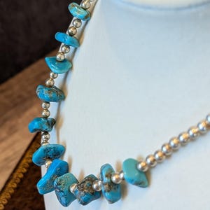 Vintage Handmade Sterling Silver and Turquoise Nugget Necklace