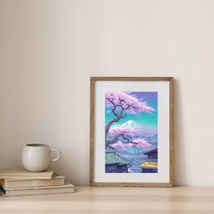 Mount Fuji Japanese Illustration - Anime Style - Modern Decor Poster - Wall Art - Design - Minimalist - Vibrant - Japan Print