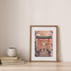 Cherry Blossom Torii Gates Japanese Illustration - Anime Style - Modern Decor Poster - Wall Art - Design - Vibrant - Japan Print