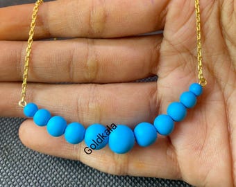 14k Gold Plated Turquoise Bead Necklace: Sterling Silver Dainty Jewelry