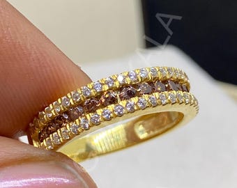 Brown Round Cut Engagement Ring: Vintage Style 14k Yellow Gold Plated