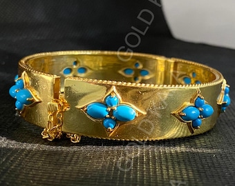 Vintage Turquoise Bangle Bracelet: Sterling Silver 925, 7.5 inch