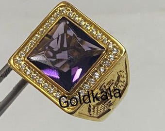 Vintage Amethyst Men's Ring: 14k Gold Plated Sterling Silver
