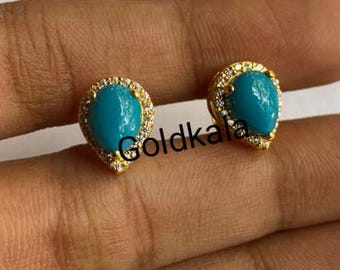 Art Deco Turquoise Teardrop Earrings: 14k Gold Plated Sterling Silver
