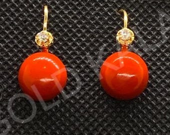 Art Deco Coral Stud Earrings: 14k Gold Plated Sterling Silver