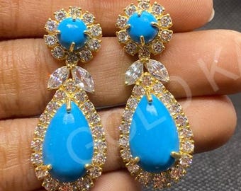 Handmade Turquoise Dangle Earrings: Sterling Silver 925 Vintage Style