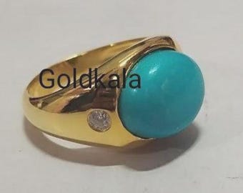 Antique Turquoise Ring: 14k Yellow Gold Plated 925 Sterling Silver