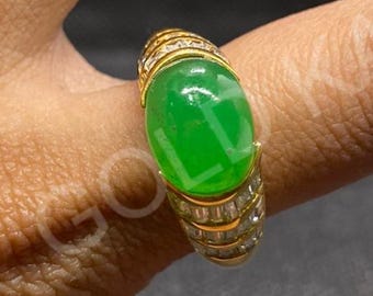 Vintage Oval Jade Ring: 14k Gold Plated Sterling Silver