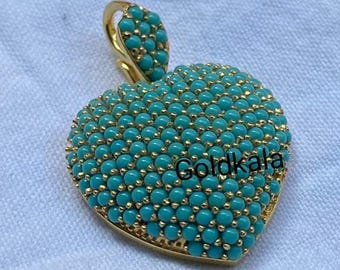 Turquoise Heart Pendant: 925 Sterling Silver, 14k Gold Plated