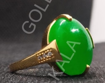 Art Deco Jade Ring: 925 Sterling Silver, 14k Yellow Gold Plated