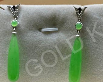 Art Deco Jade Dangle Earrings: Sterling Silver, Green Gemstone