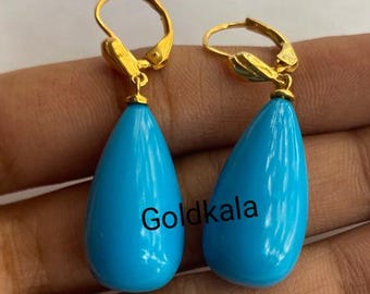 Turquoise Dangle Earrings: 14k Gold Plated, Handmade Sterling Silver