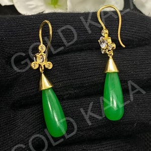 Vintage Green Jade Dangle Earrings: Sterling Silver 925, Handmade