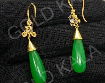 Vintage Green Jade Dangle Earrings: Sterling Silver 925, Handmade