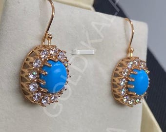 Handmade Turquoise Cluster Earrings: Sterling Silver 925 Vintage Wedding Jewelry