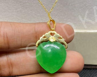 Vintage Jade Heart Pendant: Sterling Silver, 14k Gold Plated