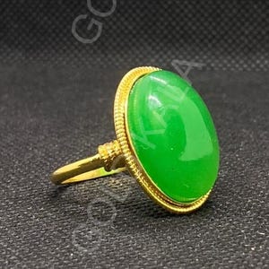 Vintage Green Jade Ring: 14k Yellow Gold Finish, Sterling Silver