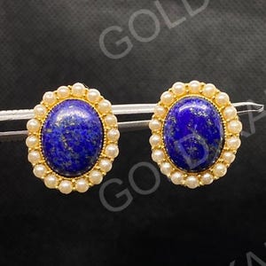 Natural Lapis lazuli Stud Wedding Earrings /Sterling 925-Silver, Oval Lapis lazuli Studs/ Anniversary gift / gift for mum -anniversary gift/