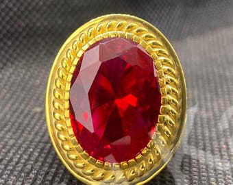 10Ct Oval Ruby Men's Ring: 14k Gold Plated 925 Sterling Silver